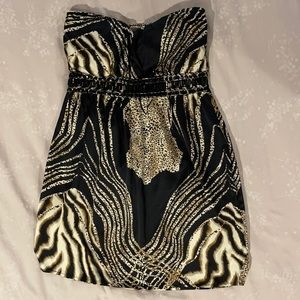Animal print strapless dress with beading